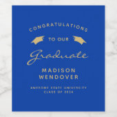 2024 Blue Gold Script Pet Afstuderen Wijn Etiket (Enkel label)