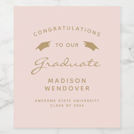 2024 Blush Gold Script Pet Afstuderen Wijn Etiket (Enkel label)