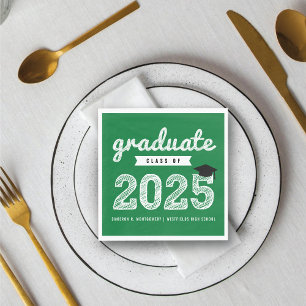 2024 Bold Sketch Groen Modern Graduation Party Servet