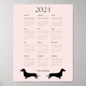 2024 Bord Roze Dachshund Silhouet Kalender Poster (Voorkant)
