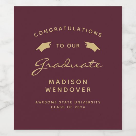 2024 Bourgogne Gouden Script Pet Afstuderen Wijn Etiket (Enkel label)