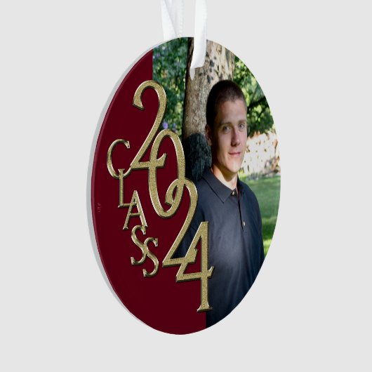 2024 Bourgondië en Goud Afstuderen Foto Ornament (voorkant)