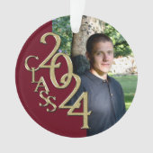 2024 Bourgondië en Goud Afstuderen Foto Ornament (voorkant)