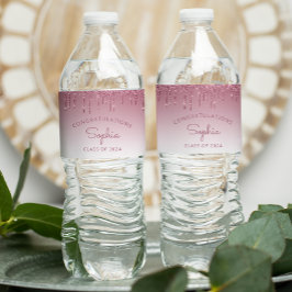 2024 Bourgondië Glitter Drip Graduation Party Waterfles Etiket