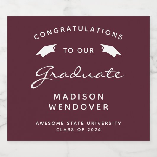 2024 Bourgondië Wit Script Pet Afstuderen Sparkling Wijnetiket (Enkel label)