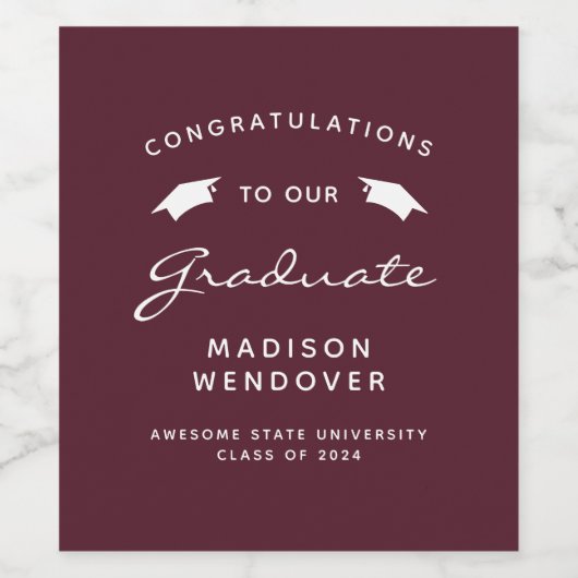 2024 Bourgondië Wit Script Pet Afstuderen Wijn Etiket (Enkel label)