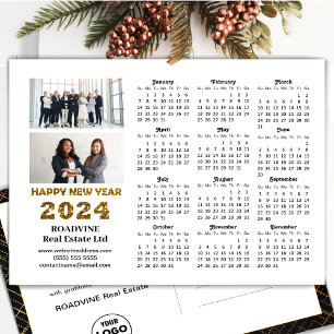 2024 Business 2 Foto Modern Goud Script Kalender Feestdagenkaart