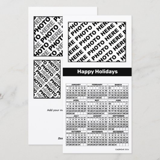 2024 Calendar 4 foto's toevoegen Kaart Simple Blac (Voorkant / Achterkant)