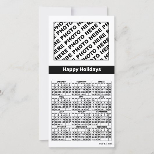 2024 Calendar 4 foto's toevoegen Kaart Simple Blac (Voorkant)