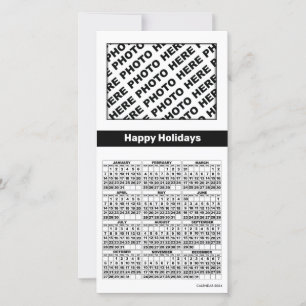 2024 Calendar 4 foto's toevoegen Kaart Simple Blac