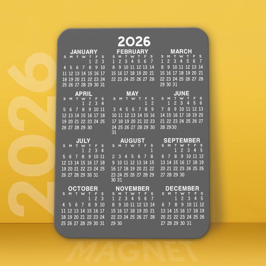 2024 Calendar - Basic Grey Mini Calendar Magneet