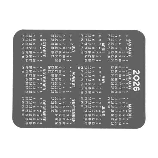 2024 Calendar - Basic Grey Mini Calendar Magneet (Horizontaal)