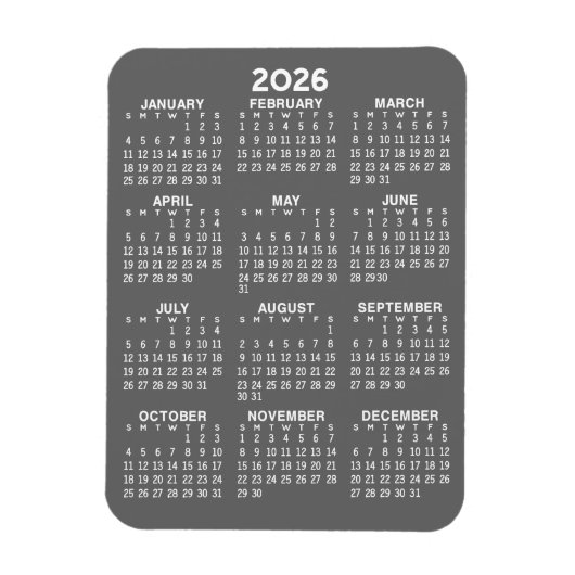 2024 Calendar - Basic Grey Mini Calendar Magneet (Verticaal)