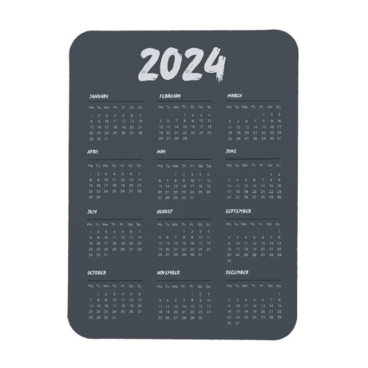 2024 Calendar Black And White Simple  Magneet (Verticaal)
