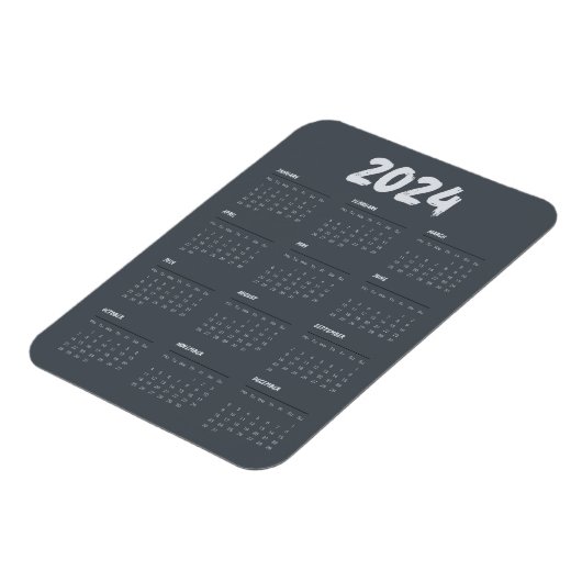 2024 Calendar Black And White Simple  Magneet (Linkerzijde)