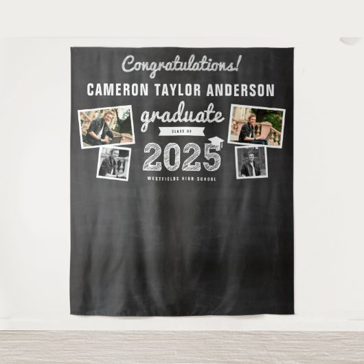 2024 Chalkboard schets Afstuderen 4 foto achtergro Wandkleed (Voorkant)