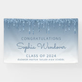 2024 Chic Blue Glitter Drip Afstuderen Spandoek (Horizontaal)