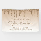 2024 Chic Gold Glitter Drip Afstuderen Spandoek (Horizontaal)