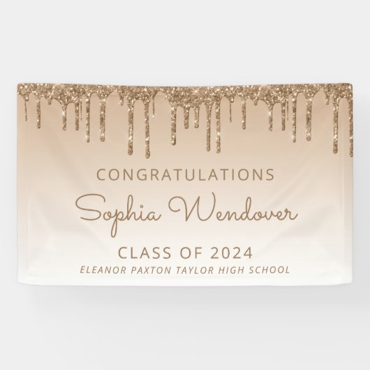 2024 Chic Gold Glitter Drip Afstuderen Spandoek (Horizontaal)