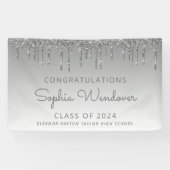 2024 Chic Silver Glitter Drip Afstuderen Spandoek (Horizontaal)