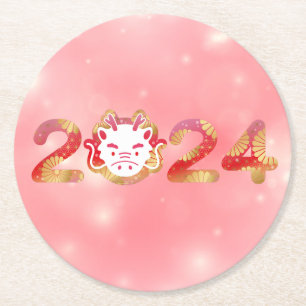 2024, Chinees Nieuwjaar, Draak Ronde Kartonnen Onderzetter
