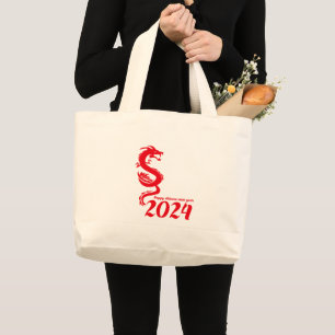 2024 Chinees Nieuwjaar: Gelukkig Jaar van de Draak Grote Tote Bag