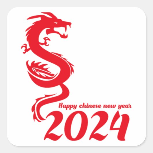 2024 Chinees Nieuwjaar: Gelukkig Jaar van de Draak Vierkante Sticker (Voorkant)