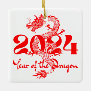 2024 Chinees Nieuwjaar Jaar van de Draak Keramisch Ornament