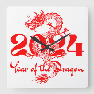 2024 Chinees Nieuwjaar Jaar van de Draak Vierkante Klok