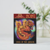 2024 Chinees Zodiac Jaar van de Draak Nieuwjaar Briefkaart (Staand voorkant)