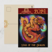 2024 Chinees Zodiac Jaar van de Draak Nieuwjaar Briefkaart (Voorkant / Achterkant)