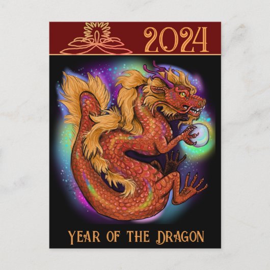 2024 Chinees Zodiac Jaar van de Draak Nieuwjaar Briefkaart (Voorkant)