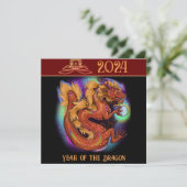 2024 Chinees Zodiac Jaar van de Draak Nieuwjaar Kaart (Staand voorkant)
