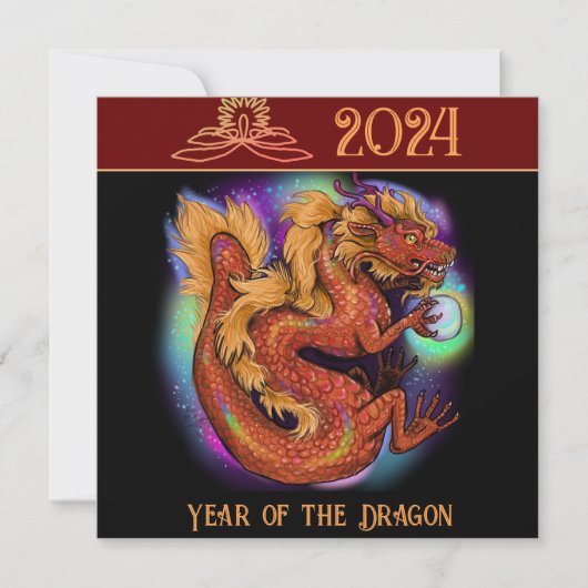 2024 Chinees Zodiac Jaar van de Draak Nieuwjaar Kaart (Voorkant)