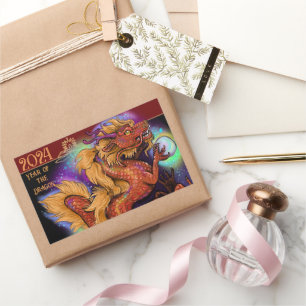 2024 Chinees Zodiac Jaar van de Draak Nieuwjaar Rechthoekige Sticker