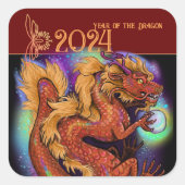 2024 Chinees Zodiac Jaar van de Draak Nieuwjaar Vierkante Sticker (Voorkant)