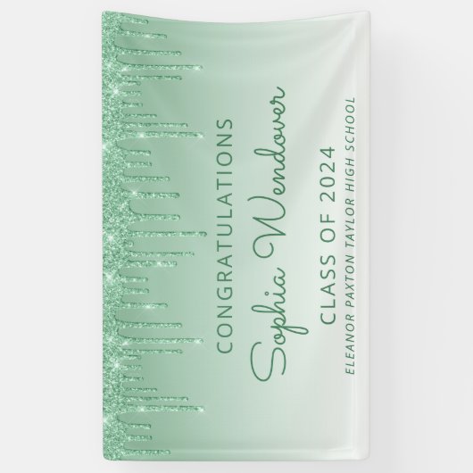 2024 Chique Groene Glitter Drip Afstuderen Spandoek (Verticaal)