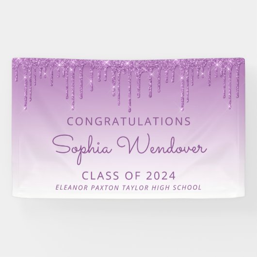 2024 Chique Paarse Glitter Drip Afstuderen Spandoek (Horizontaal)