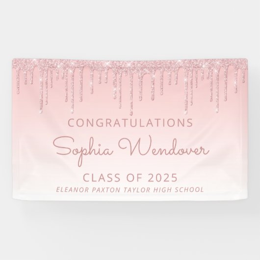 2024 Chique roze Glitter Drip Afstuderen Spandoek (Horizontaal)