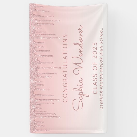 2024 Chique roze Glitter Drip Afstuderen Spandoek (Verticaal)