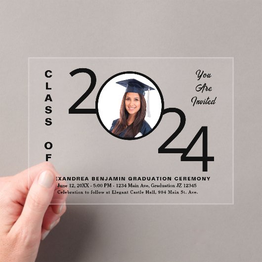 2024 Class Afstuderen Ceremony Afstuderen Foto Acryl Uitnodigingen (Insitu (Draagbaar))