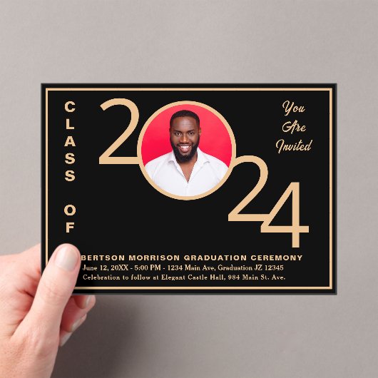 2024 Class Afstuderen Ceremony Afstuderen Foto Acryl Uitnodigingen (Insitu (Draagbaar))