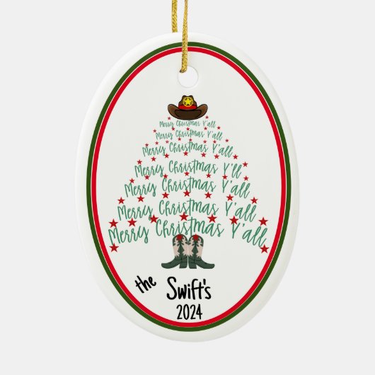 2024 Cowboy Kerstboom gast Keramisch Ornament (Achterkant)