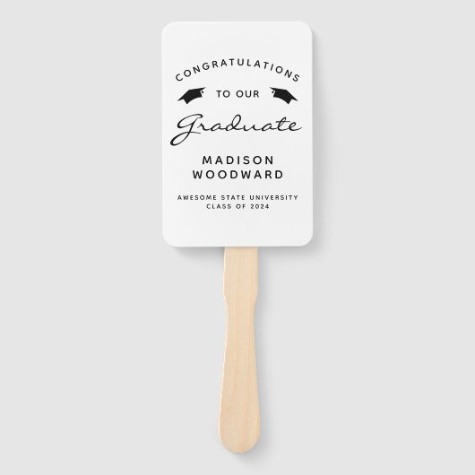 2024 Custom Foto Wit Zwart Afstuderen Handwaaier (Voorkant)