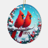 2024 Custom Traditionele Rode Kardinaal Winter Sce Keramisch Ornament (Links)