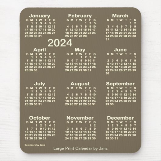 2024 Dark Sepia Large Print Calendar van Janz Muismat (Voorkant)