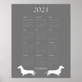 2024 Donkergrijze Dachshund Silhouet Kalender Poster (Voorkant)