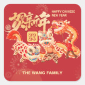 2024 Draak Chinees Maanjaar Nieuwjaar Vierkante Sticker (Voorkant)