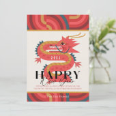 2024 Dragon Red Nieuwjaar Foto Vakantie Kaart (Staand voorkant)