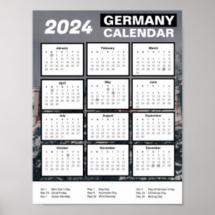 2024 Duitsland Kalender in het Engels   PDF downlo Poster